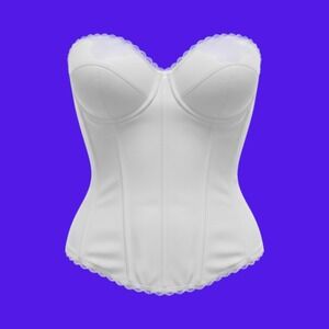 VTG Empire Intimates White Bridal Corset Bustier 34C USA Made Longline Bra 1780